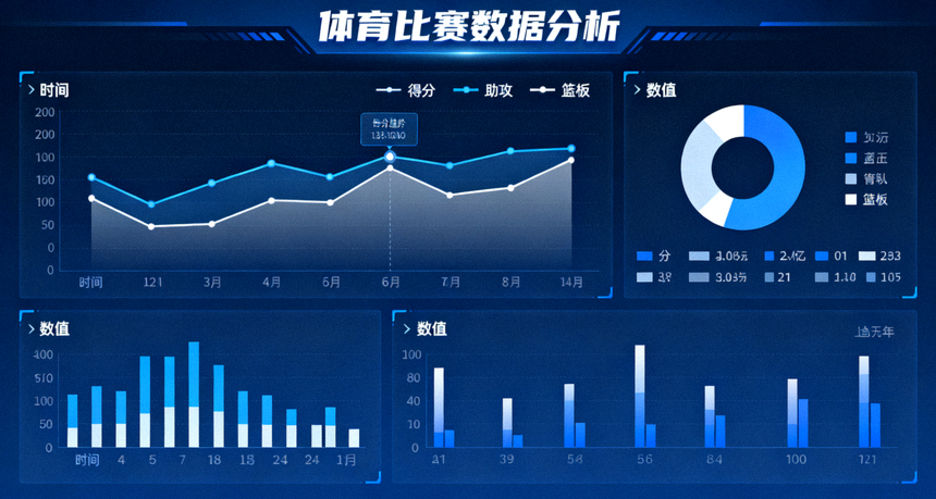 体育比赛数据分析界面与统计图表展示，对应数据分析文章配图