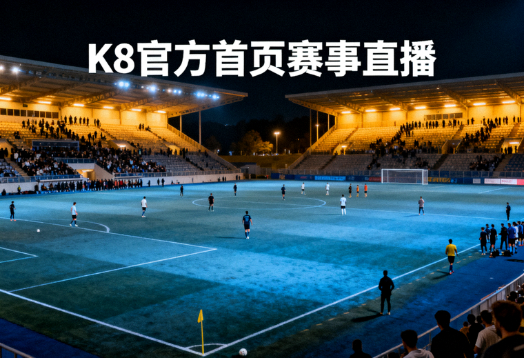 夜间足球场全景与看台灯光，用于展示K8官方首页赛事直播场景